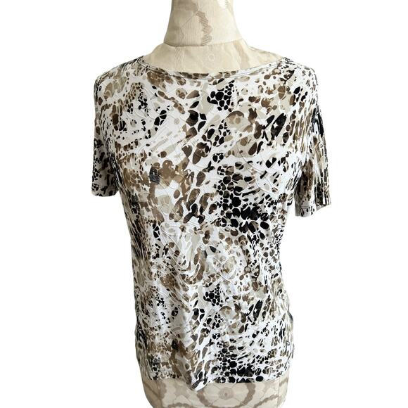 JM Collection Animal Print Short Sleeve Top Petite Small - Picture 1 of 6
